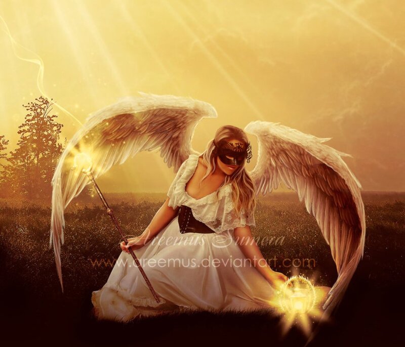 Angel with Wings — Gold, Dramatic, Sunset