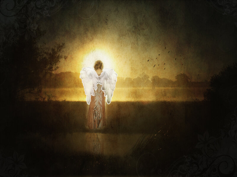 Angel with Wings — Gold, Serene, Sunset