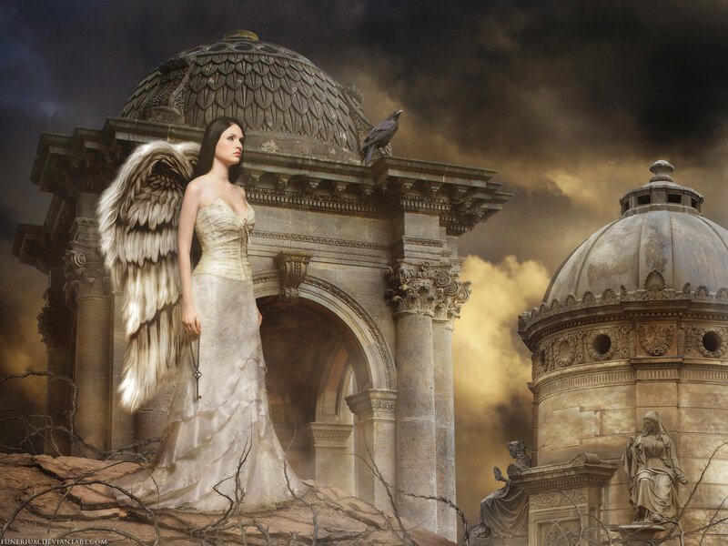 Angel with Wings — Gray, Dramatic, Sunset