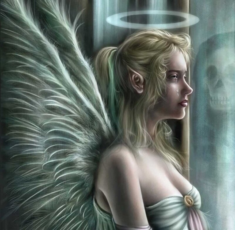 Angel with Wings — Green, Dramatic, Digital Art