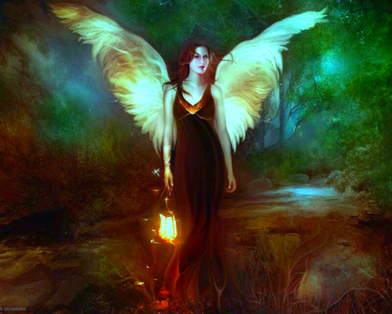 Angel with Wings — Green, Mysterious