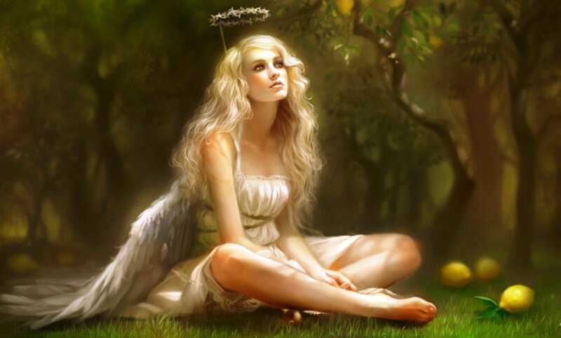 Angel with Wings — Green, Serene, Afternoon