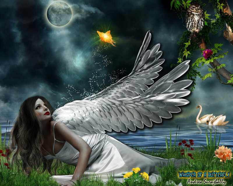 Angel with Wings — Green, Serene, Night