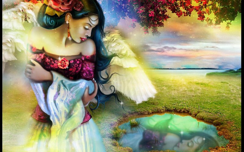 Angel with Wings — Green, Serene, Sunset