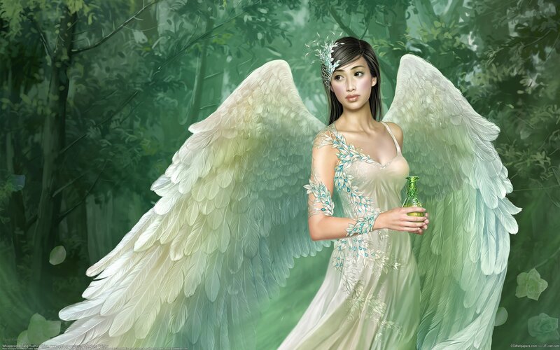 Angel with Wings — Green, Serene
