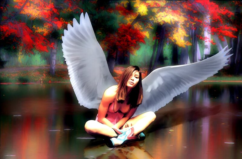 angel with wings in autumn