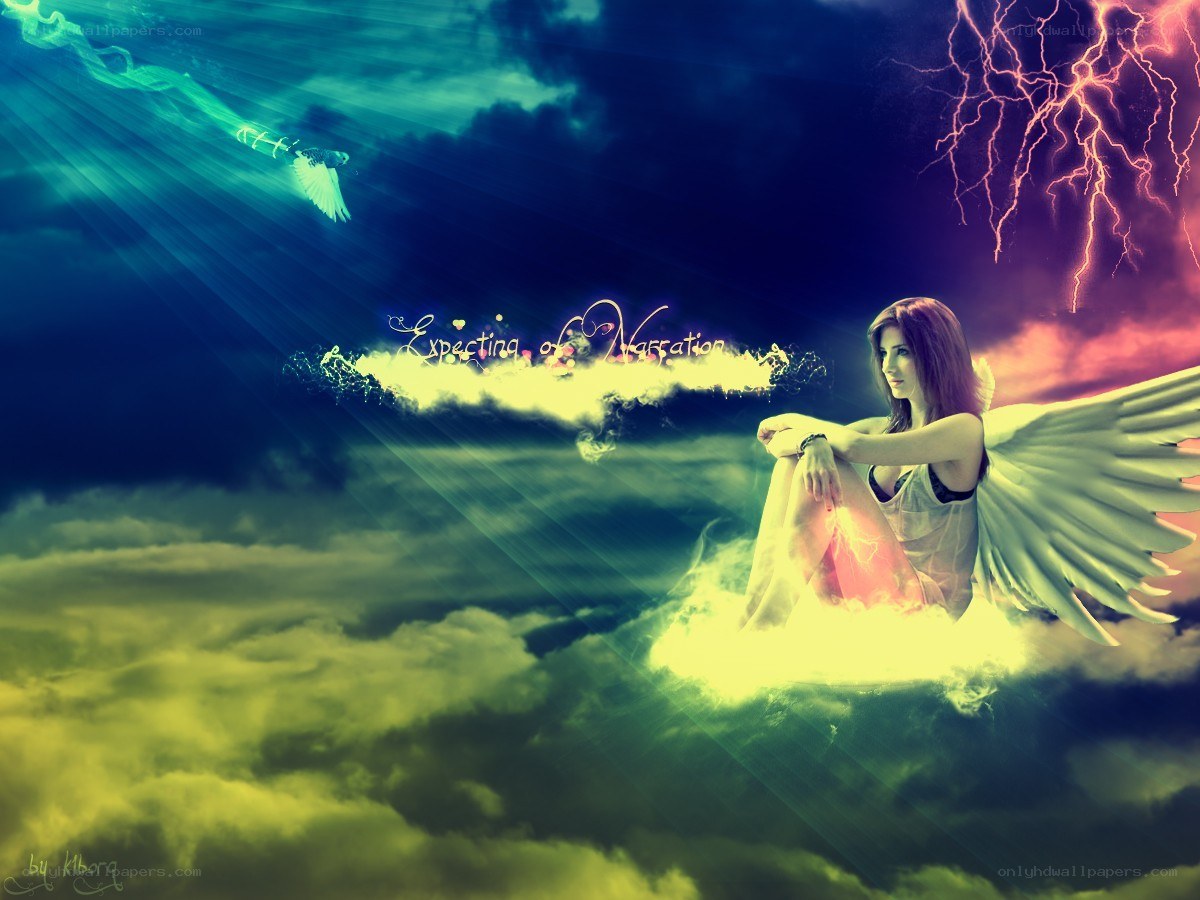 angel with wings in clouds