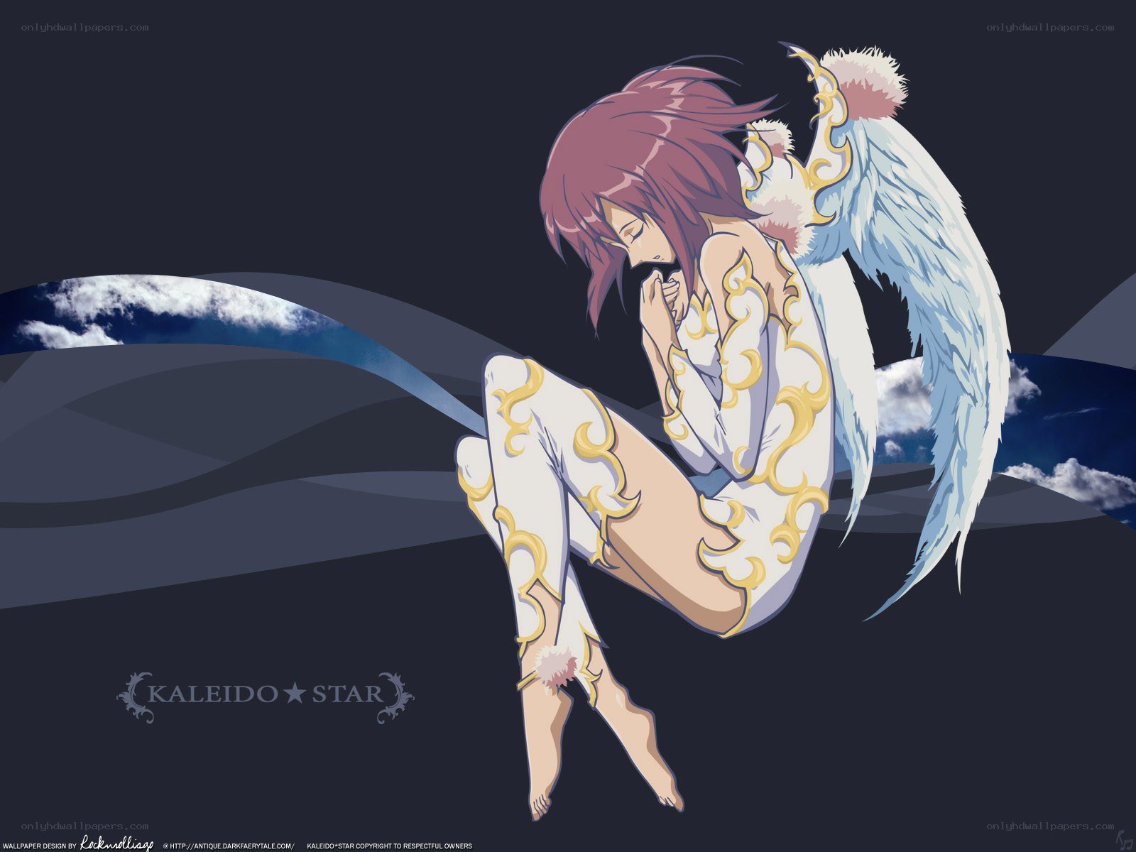Angel with wings in dark sky