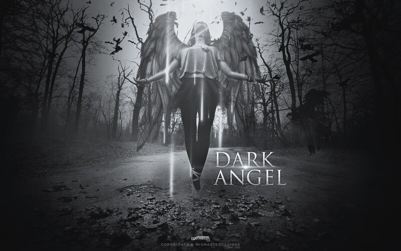 Angel with Wings in Forest — Black