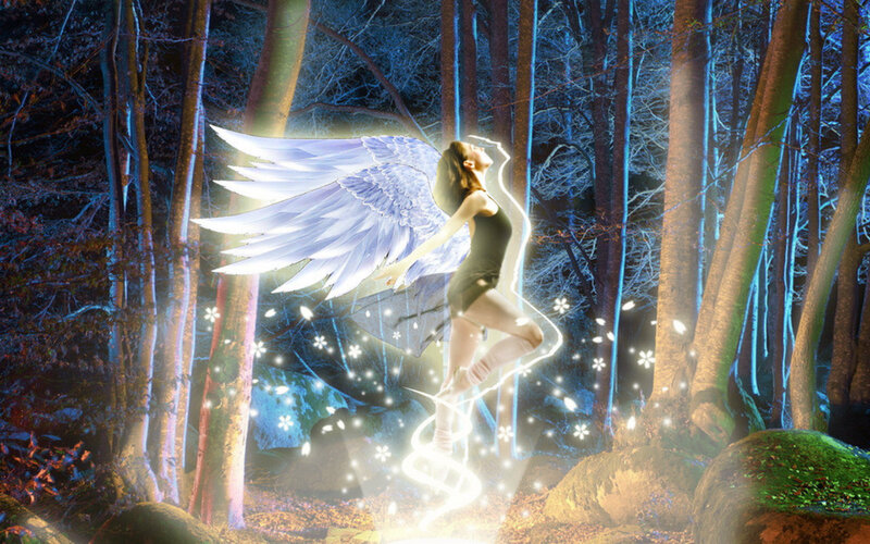 Angel with Wings in Forest — Blue