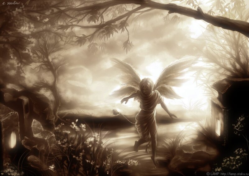 Angel with Wings in Forest — Brown