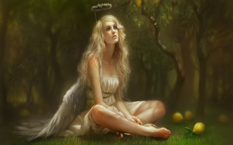 Angel with Wings in Forest — Green, Serene