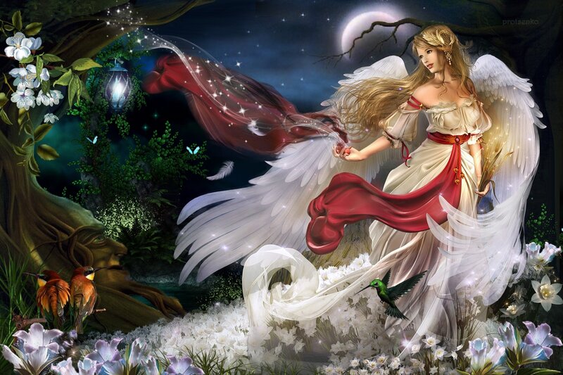 Angel with Wings in Forest — White