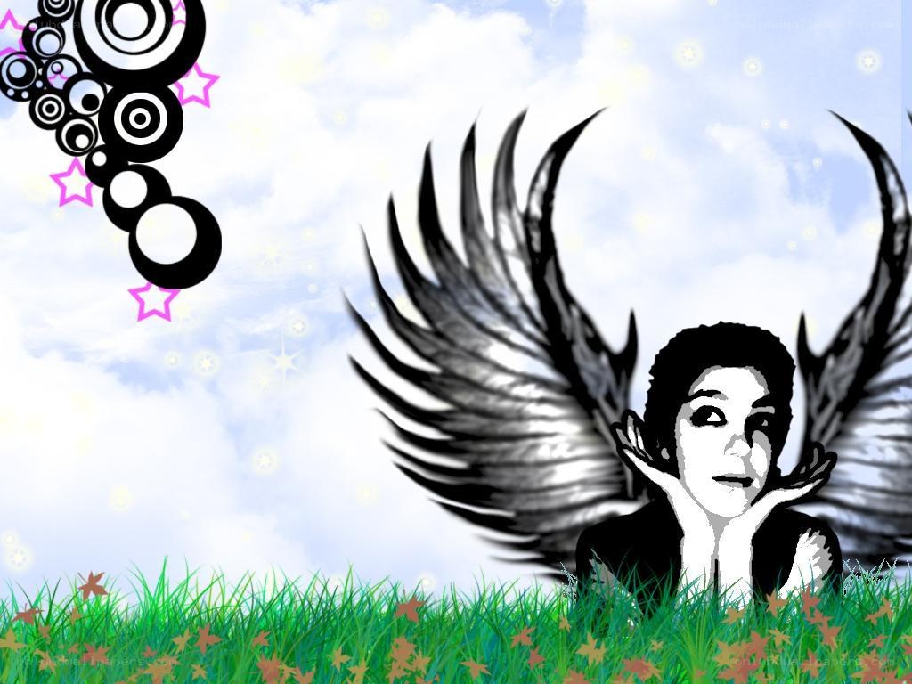 angel with wings in grass