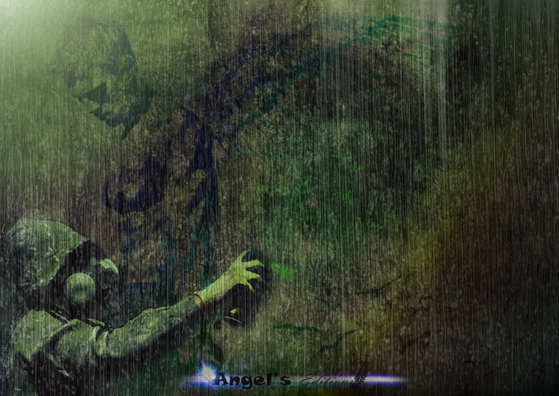 Angel with Wings in Rain — Green