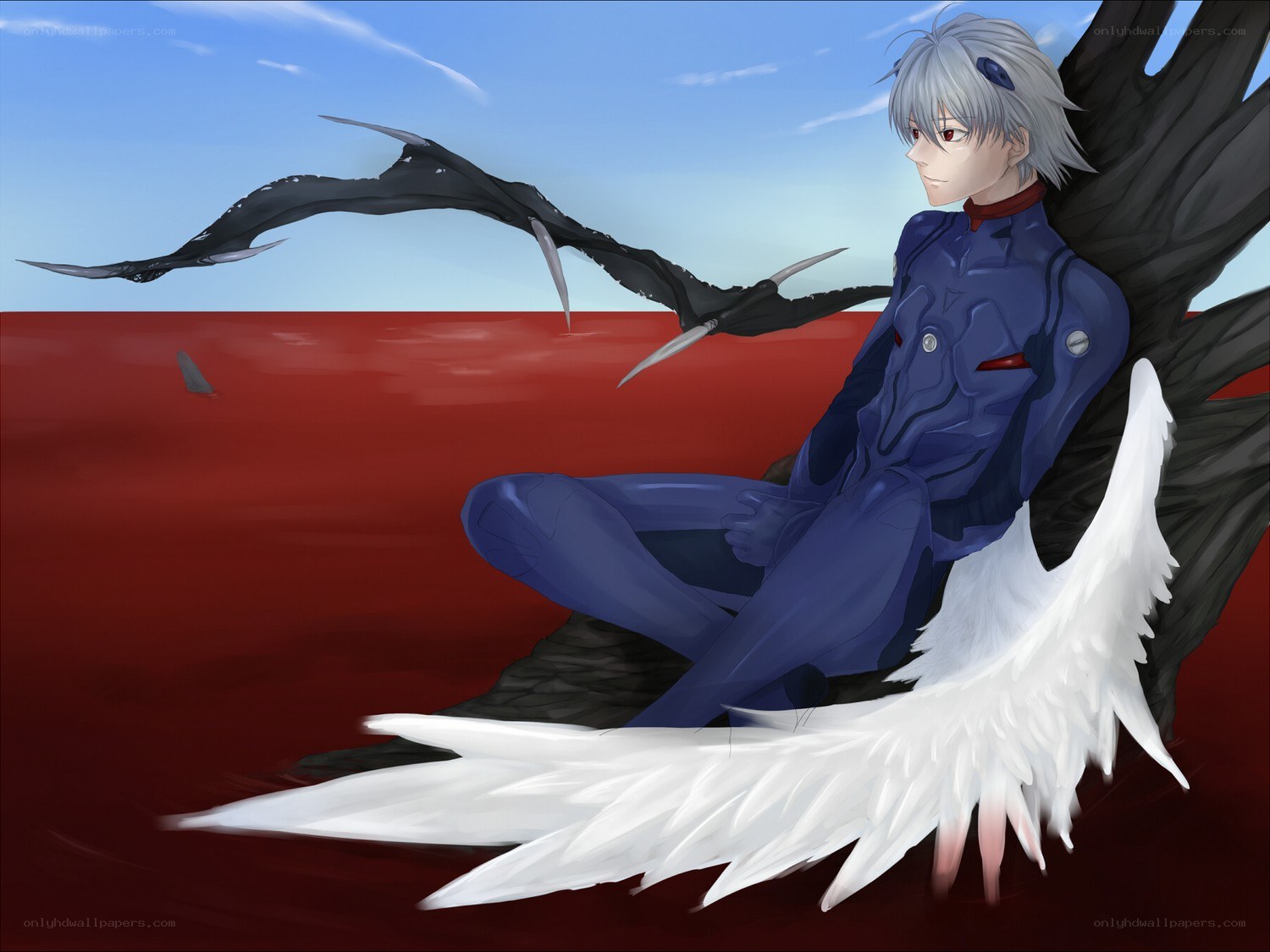Angel with wings in red field