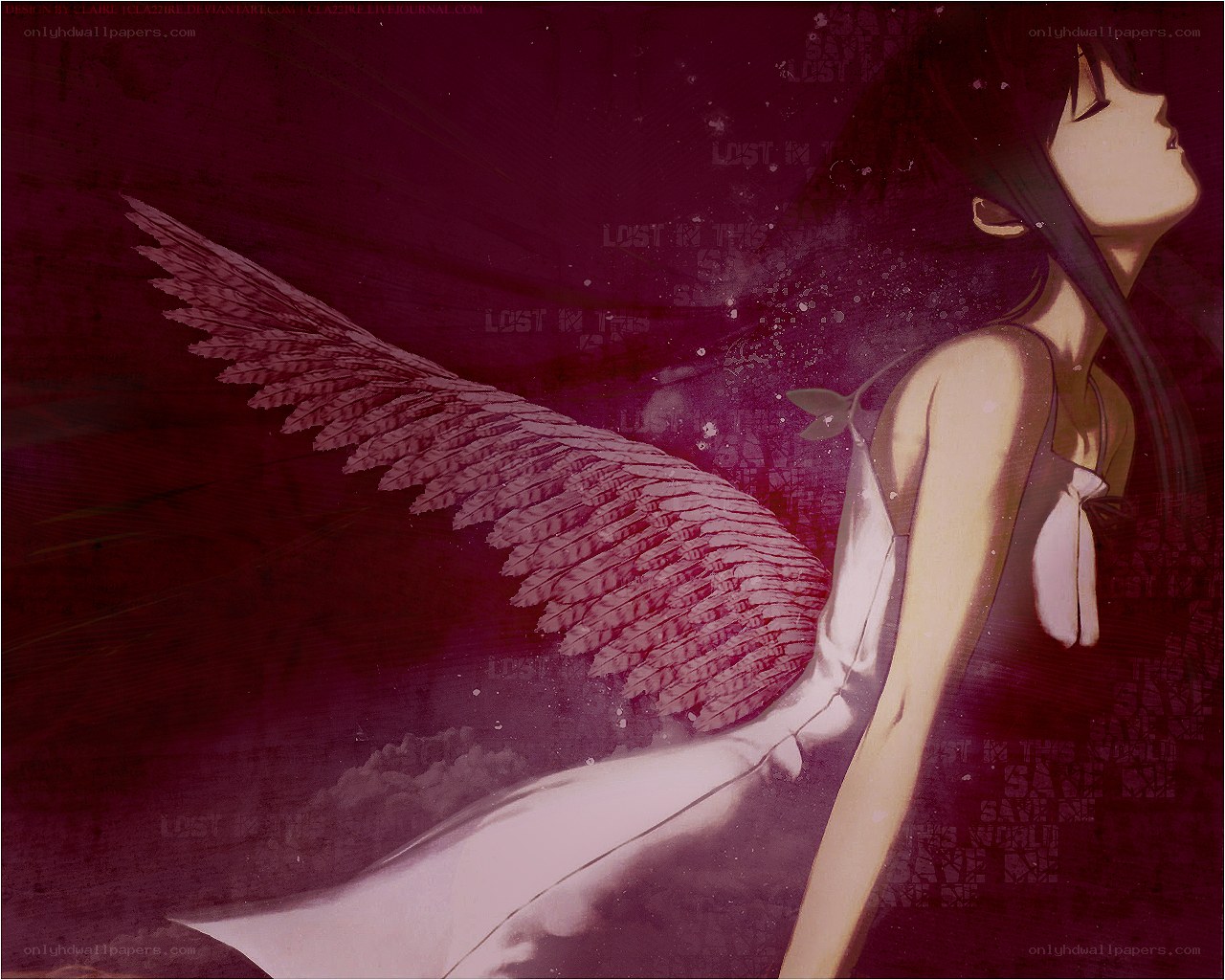 angel with wings in red light