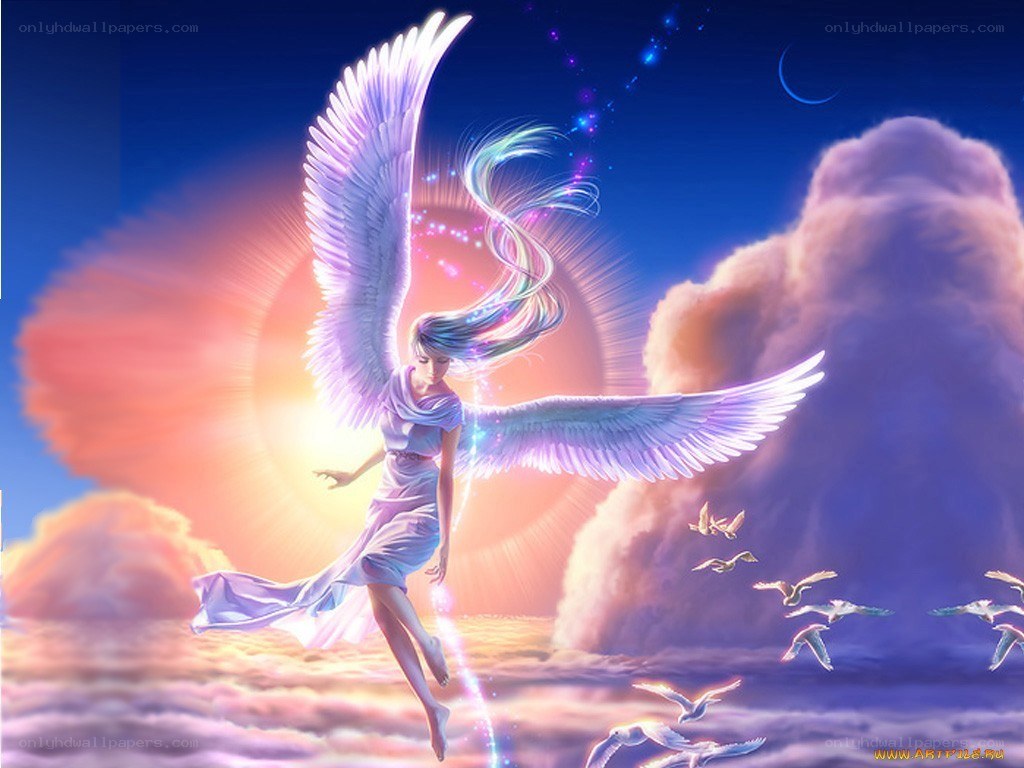 Angel with wings in sky