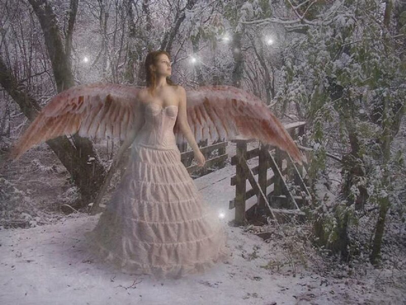 Angel with Wings in Snow — White, Serene