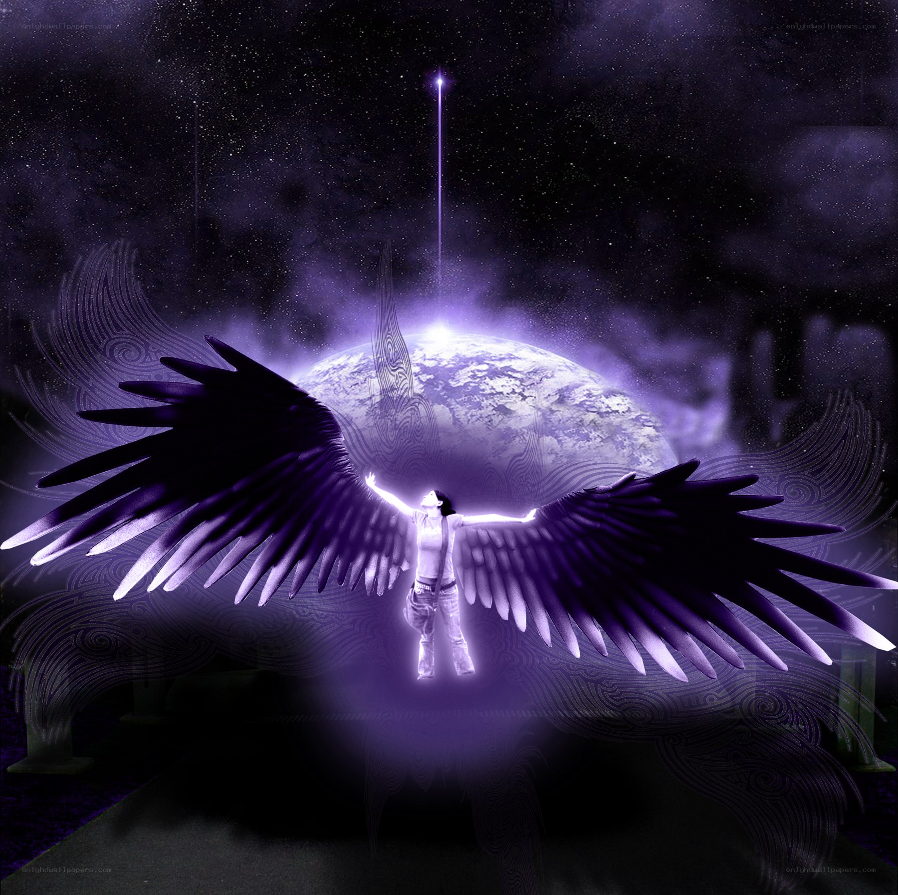 angel with wings in space