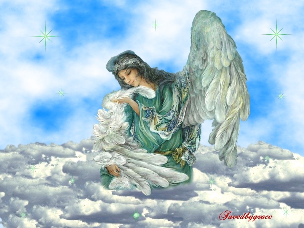 Angel with wings in the clouds