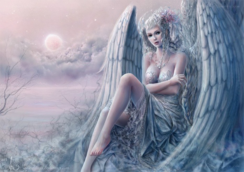 angel with wings in twilight