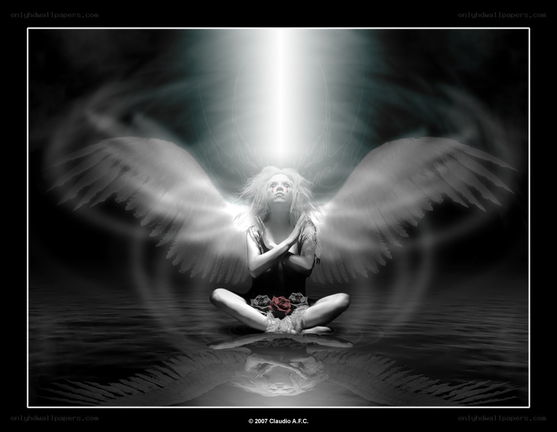 angel with wings in water