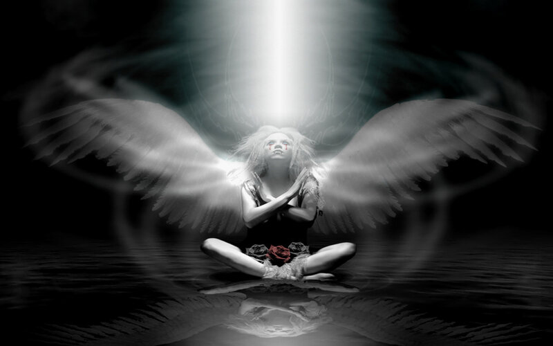 angel with wings in water