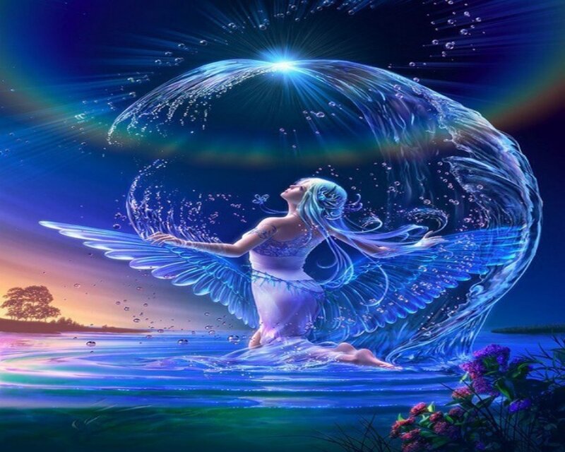 Angel with Wings in Water — Blue