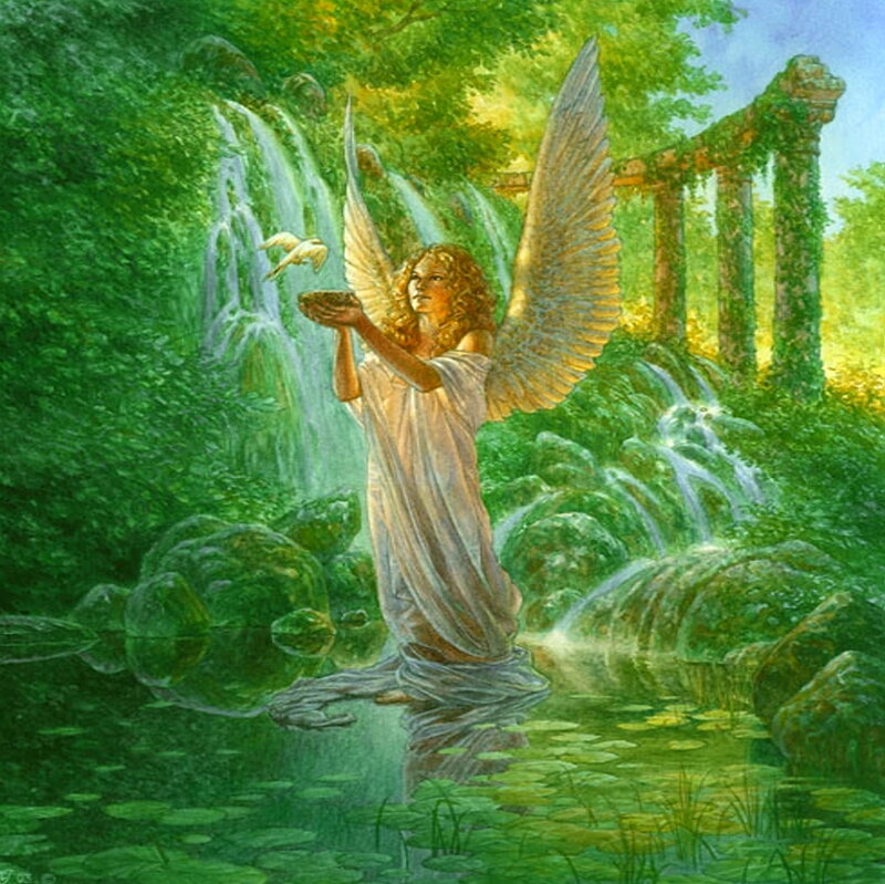 Angel with Wings in Water — Green