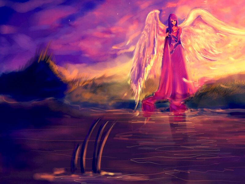 Angel with Wings in Water — Purple, Dramatic