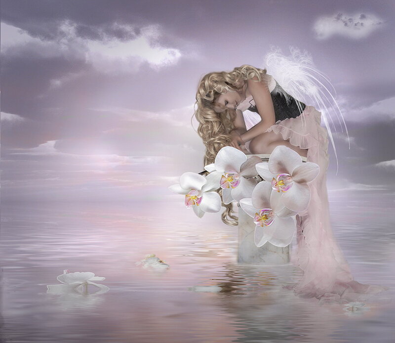Angel with Wings in Water — Purple, Serene
