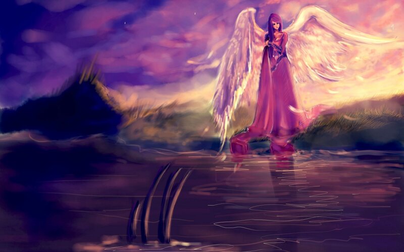 Angel with Wings in Water — Purple