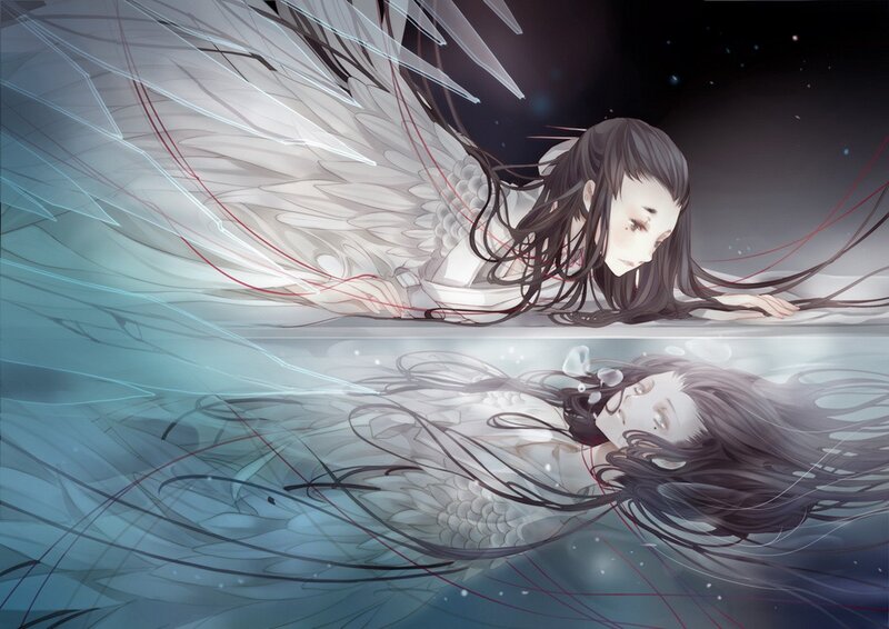 angel with wings in water
