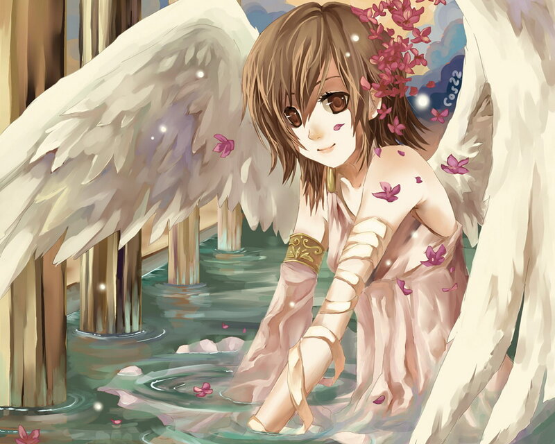 Angel with Wings in Water — White, Serene