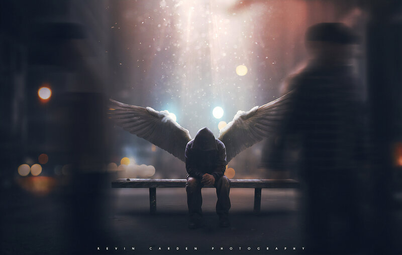 Angel with Wings on Bench