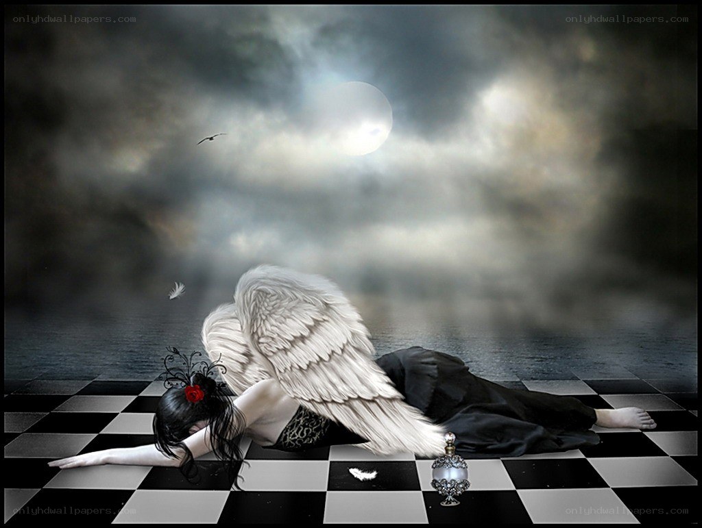 Angel with wings on chessboard