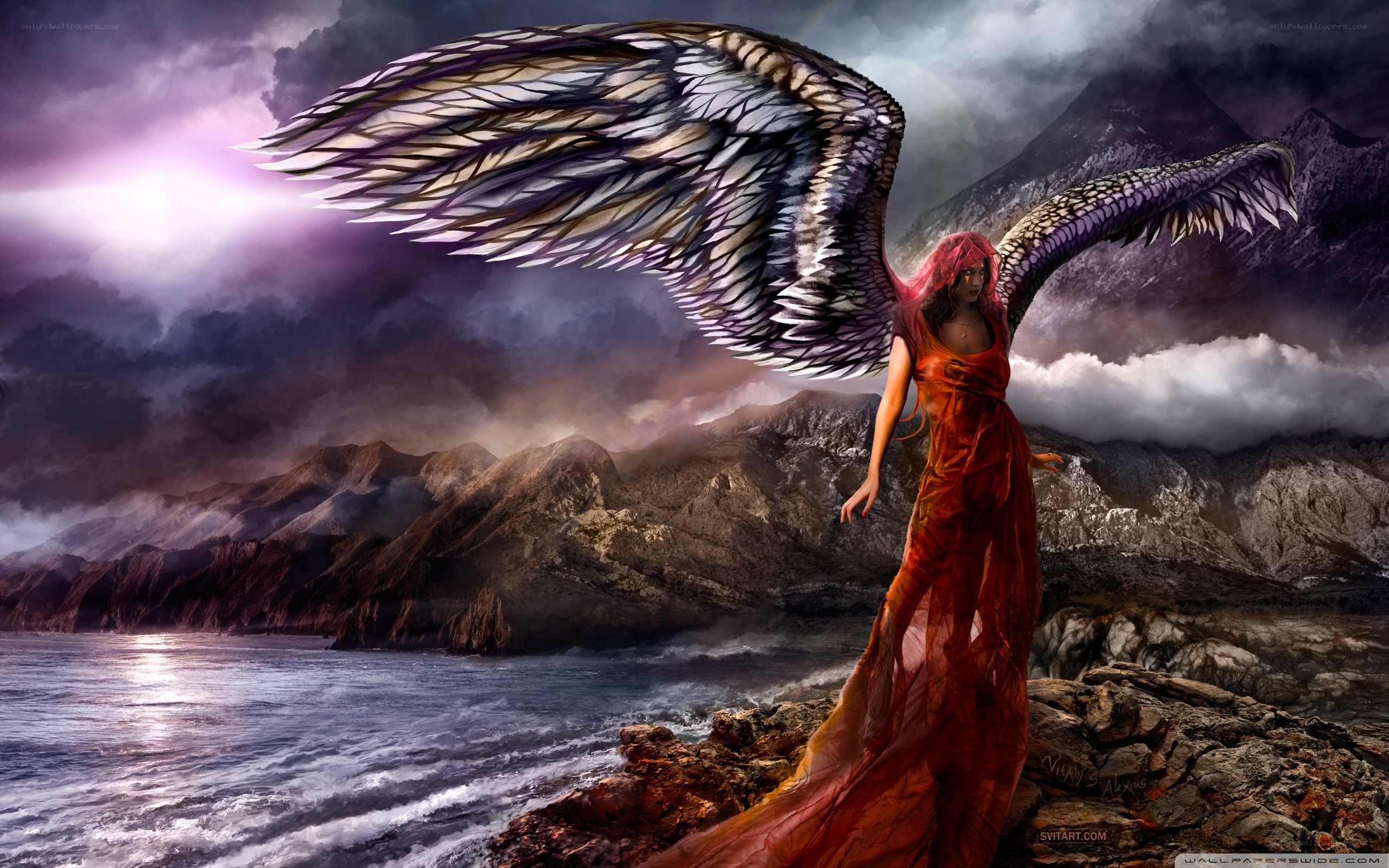 angel with wings on cliff