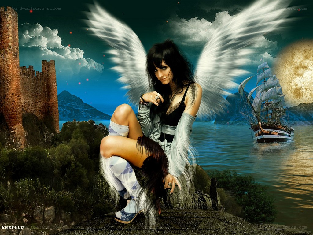 angel with wings on cliff