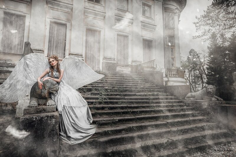Angel with Wings on Steps