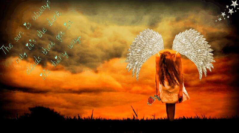 Angel with Wings — Orange, Dramatic, Sunset