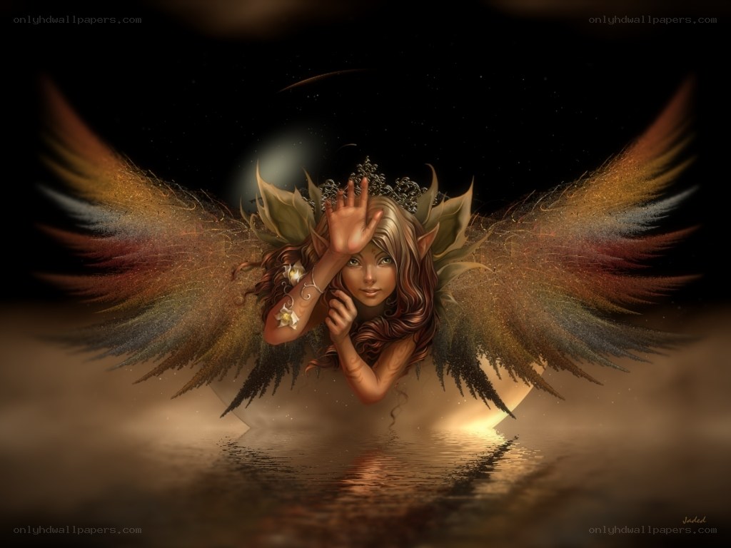 angel with wings over water