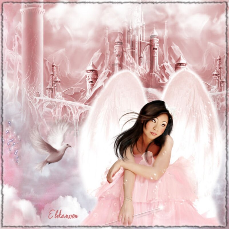 Angel with Wings — Pink, Serene, Digital Art
