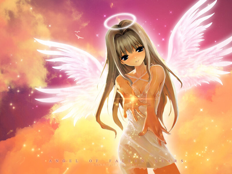 Angel with Wings — Pink, Serene, Sunset, Anime