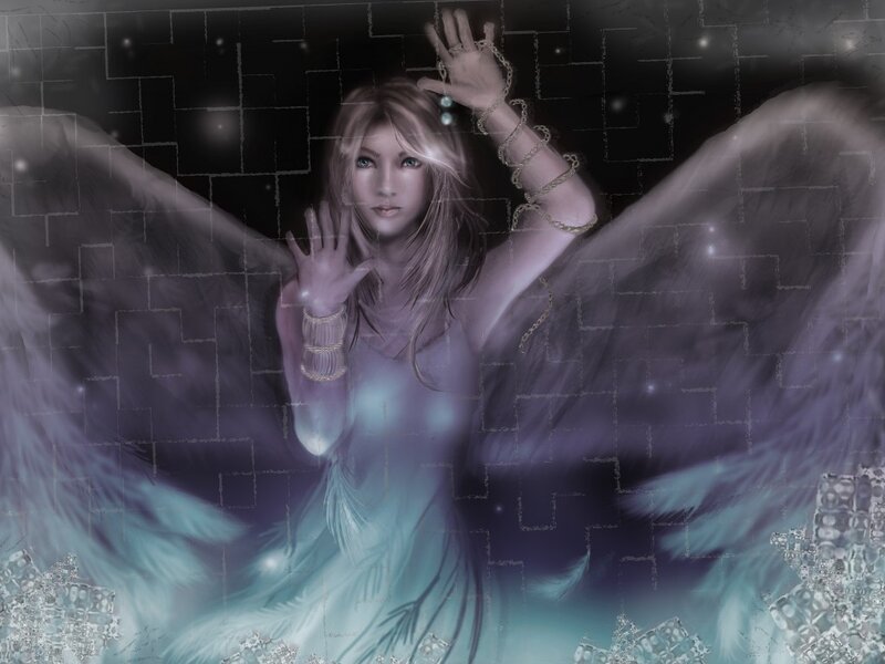 Angel with Wings — Purple, Dramatic, Night, Digital Art