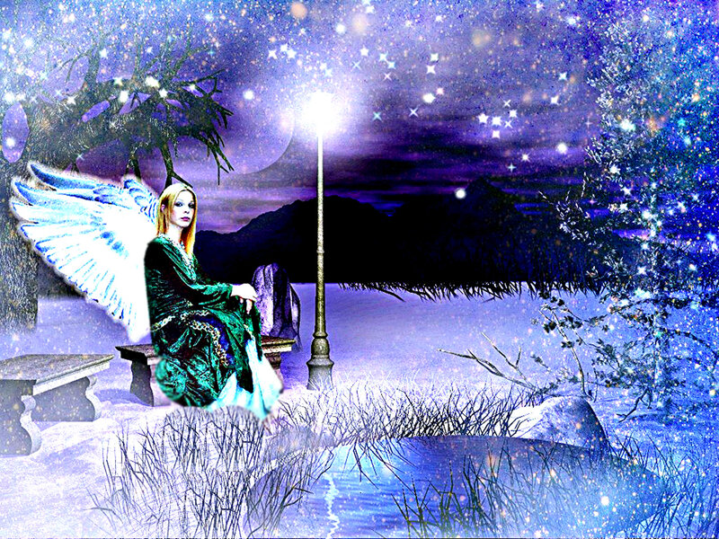 Angel with Wings — Purple, Dreamy, Night