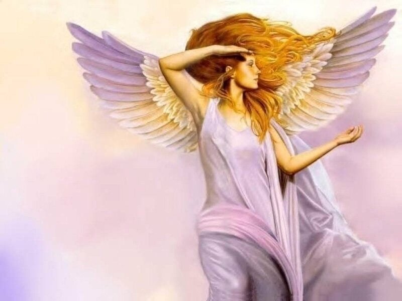 Angel with Wings — Purple, Serene, Digital Art, Dress