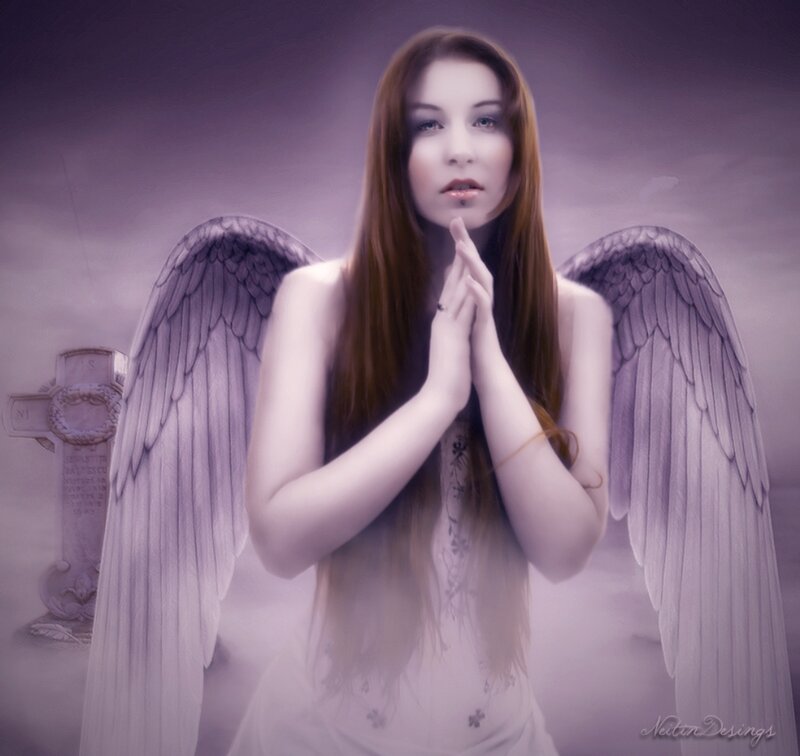 Angel with Wings — Purple, Serene, Digital Art, Gravestone