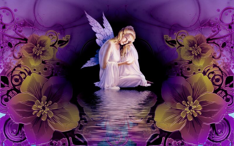 Angel with Wings — Purple, Serene, Digital Art