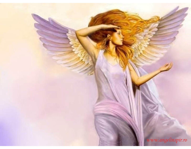 Angel with Wings — Purple, Serene, Illustration